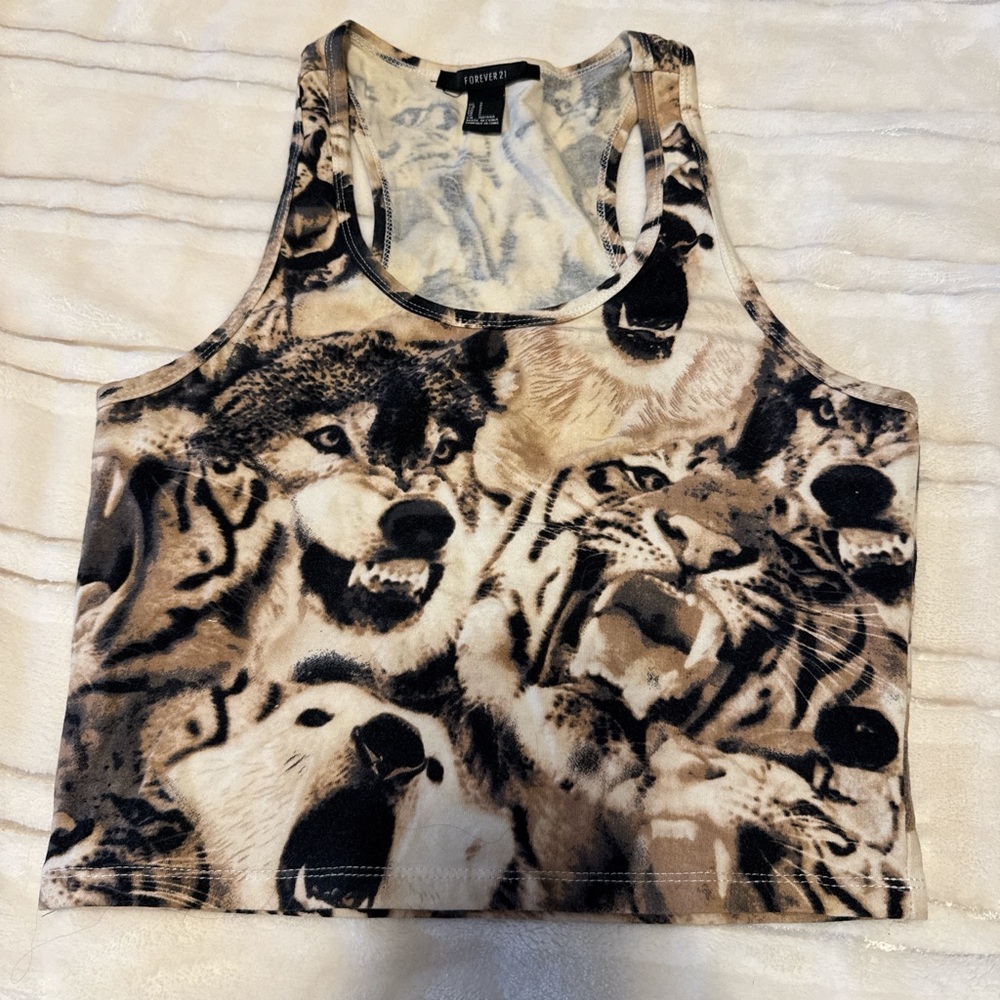 Forever 21 Animal Print Crop Top - Brown